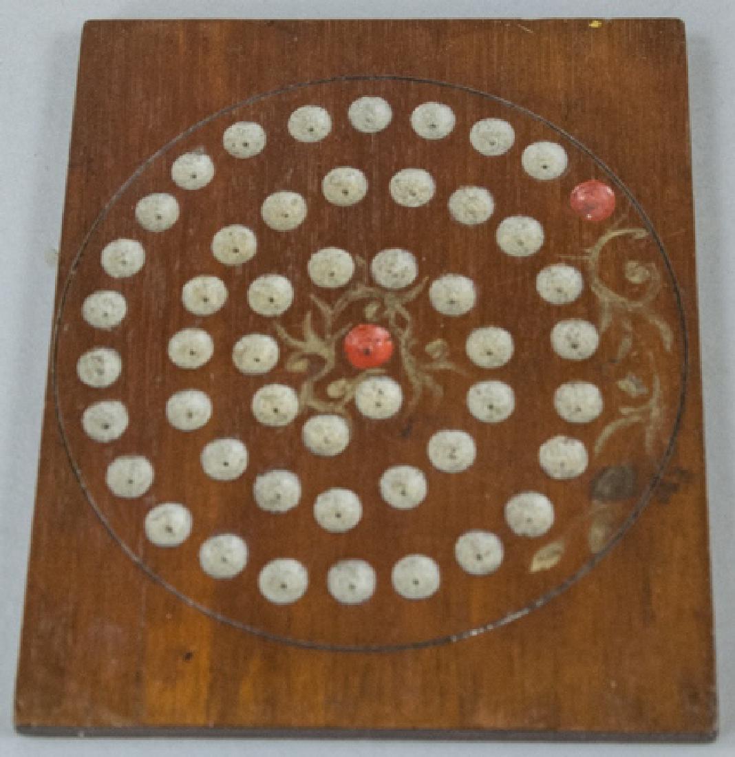 Antique Carved Wood Game Board w Marbles (1 of 5)