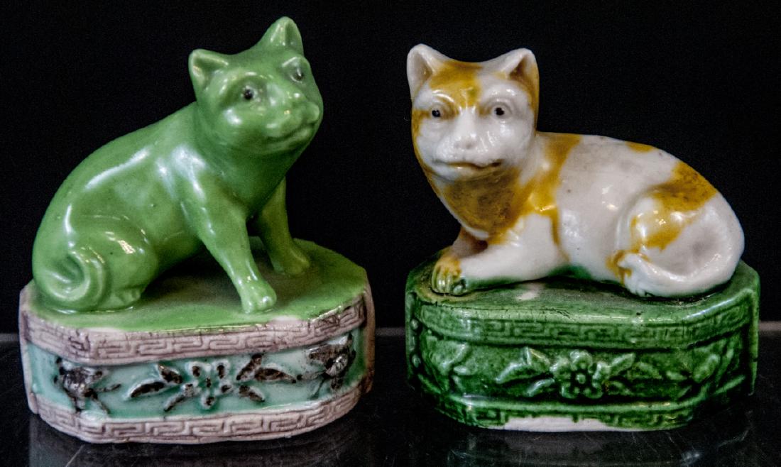 Pair Chinese Porcelain Miniature Cat Statues (1 of 5)