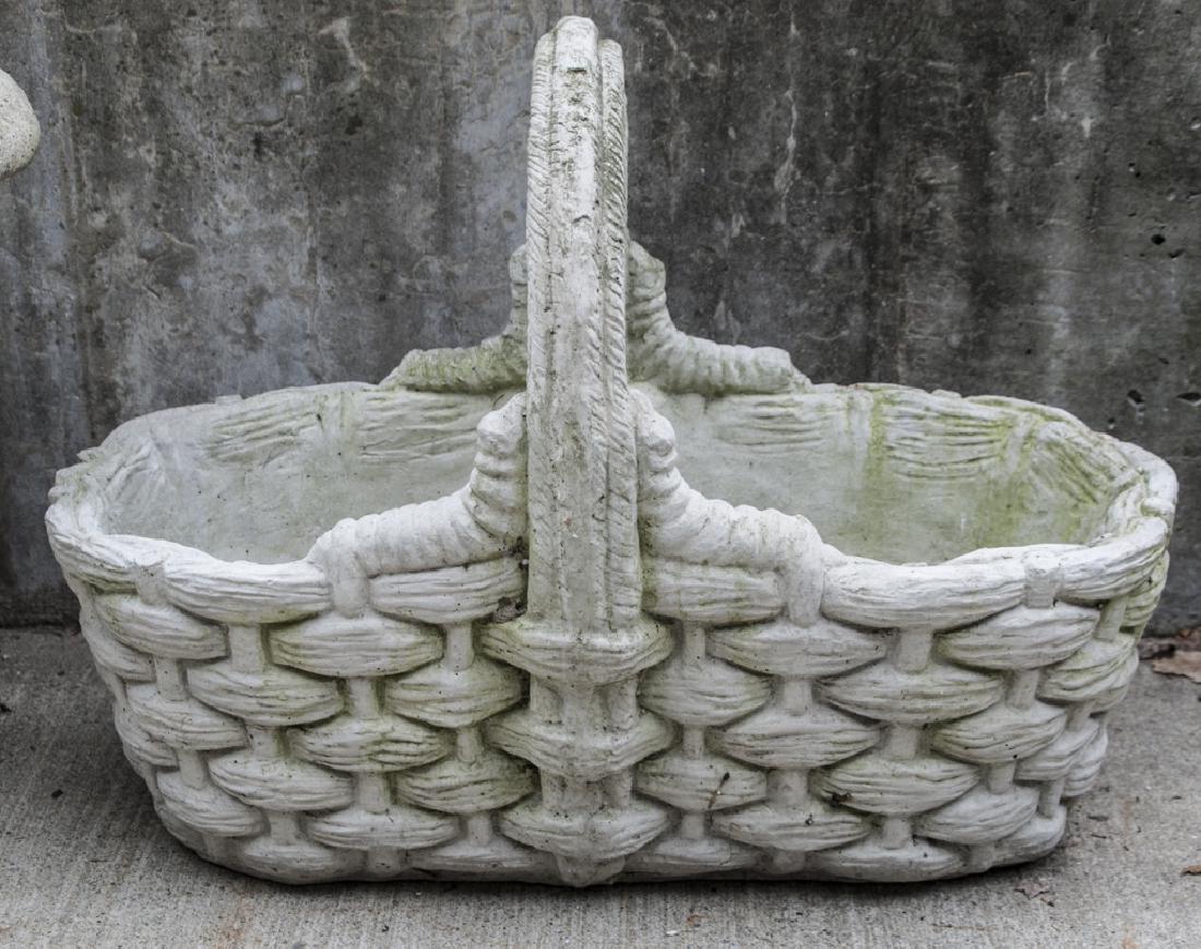 Antique Cast Stone & Concrete Basket Form Planter