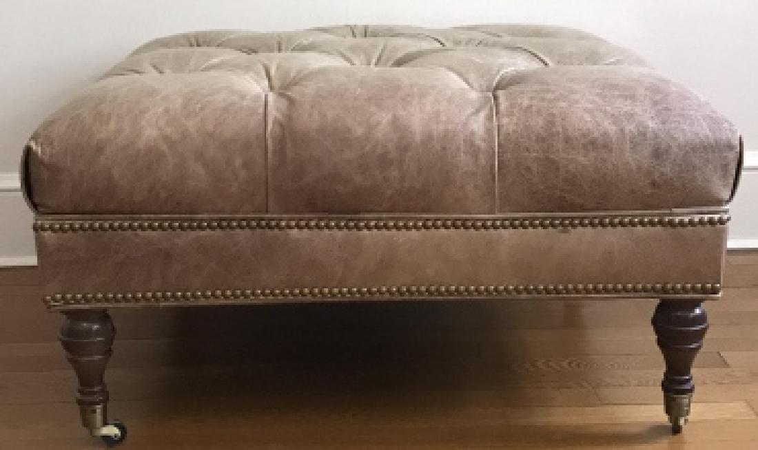 Chesterfield Style Tufted Leather Ottoman (1 of 5)