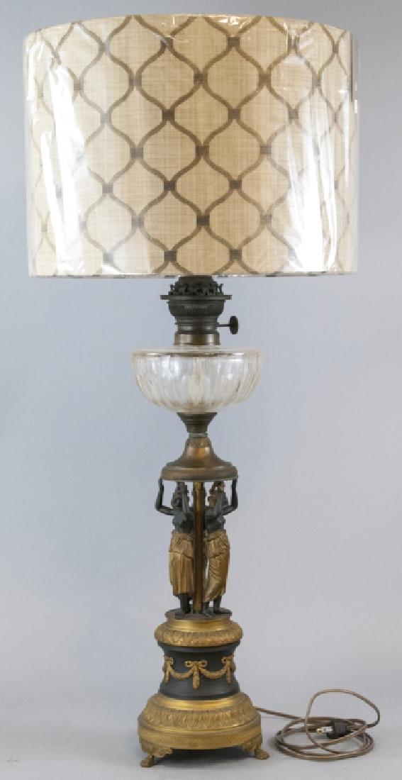 Italian Rubbed Bronze Three Graces Oil Lamp Wired (1 of 7)