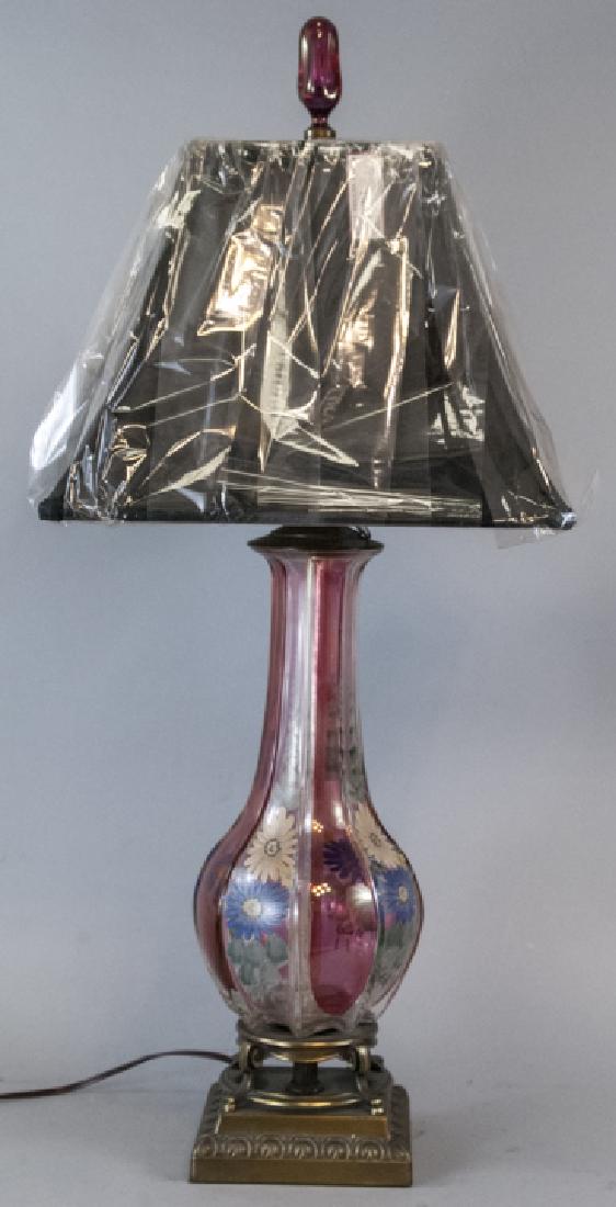Antique Victorian Glass & Brass Table Lamp (1 of 5)
