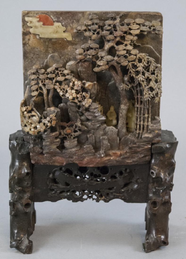 Soapstone Jade & Carnelian Carved Temple Scene (1 of 6)