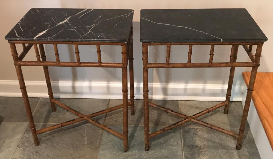 Pair of Faux Bamboo & Slate Top Side Tables (1 of 7)