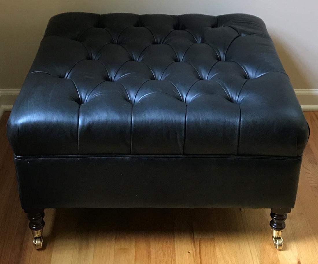 Large Chesterfield Style Tufted Leather Ottoman (1 of 5)