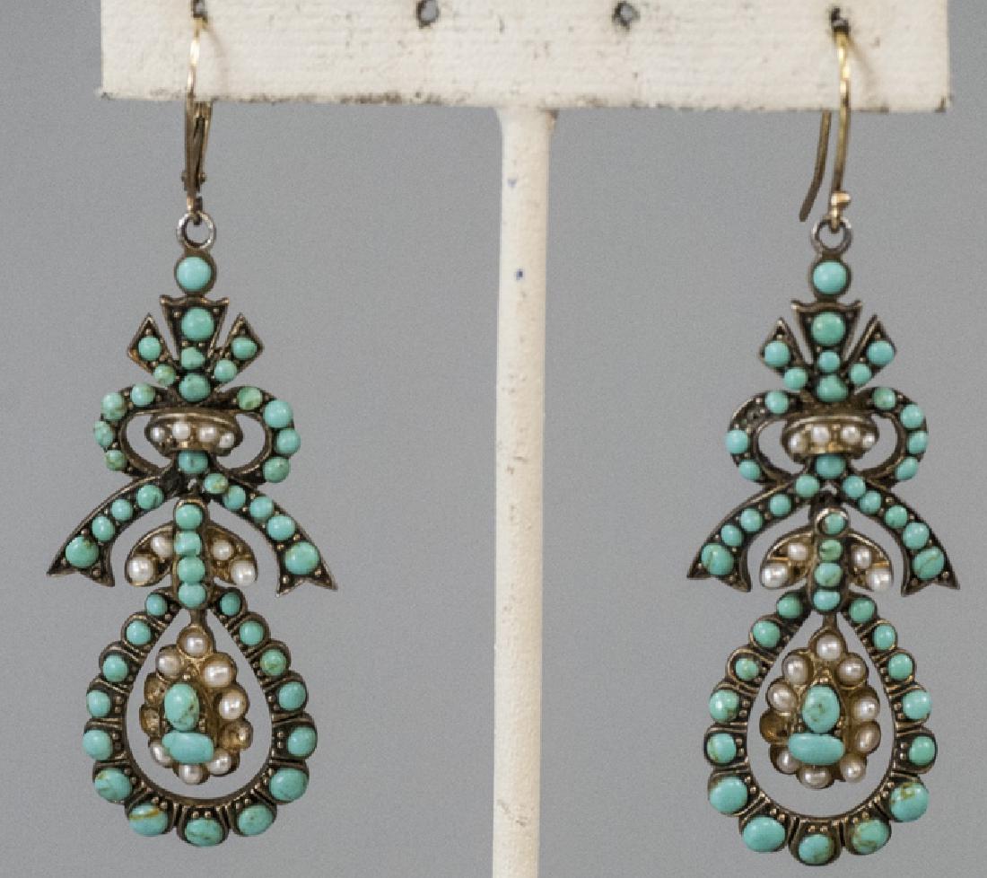 Pair Georgian Style Seed Pearl Turquoise Earrings (1 of 7)