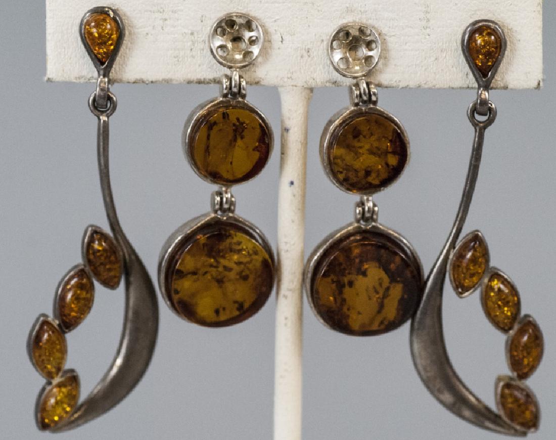 Two Pairs of Sterling Silver & Amber Earrings (1 of 6)