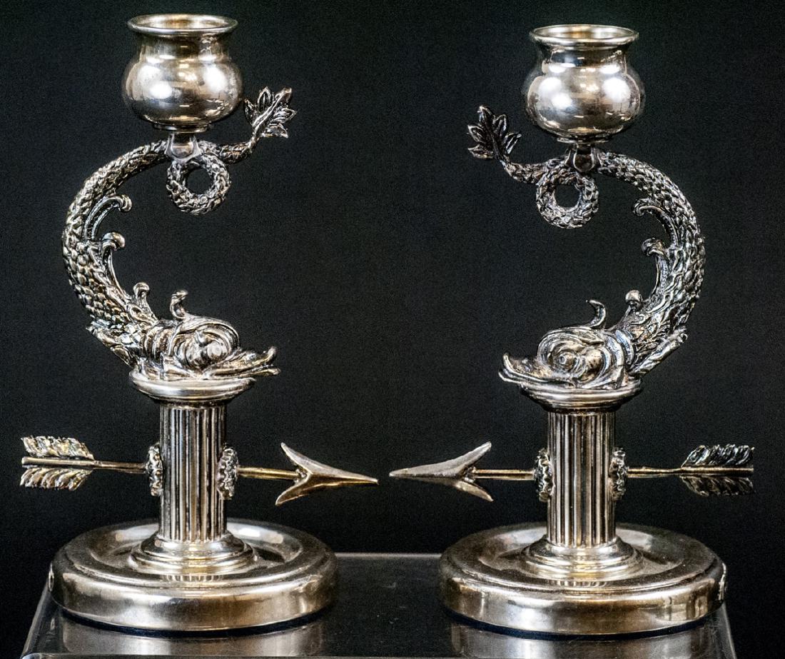 Pair of Faberge Sterling Silver Sea Serpent Candle (1 of 9)