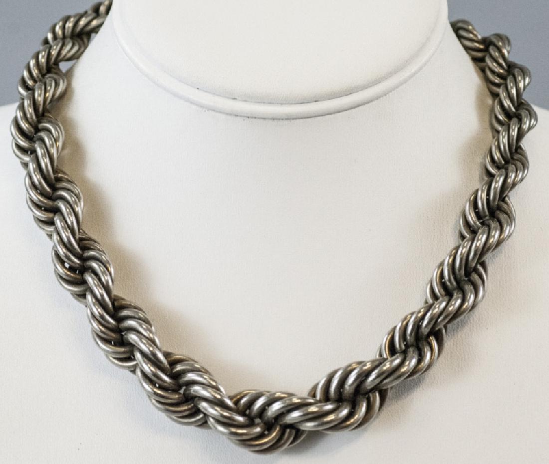 Estate Antique Sterling Silver Heavy Rope Necklace