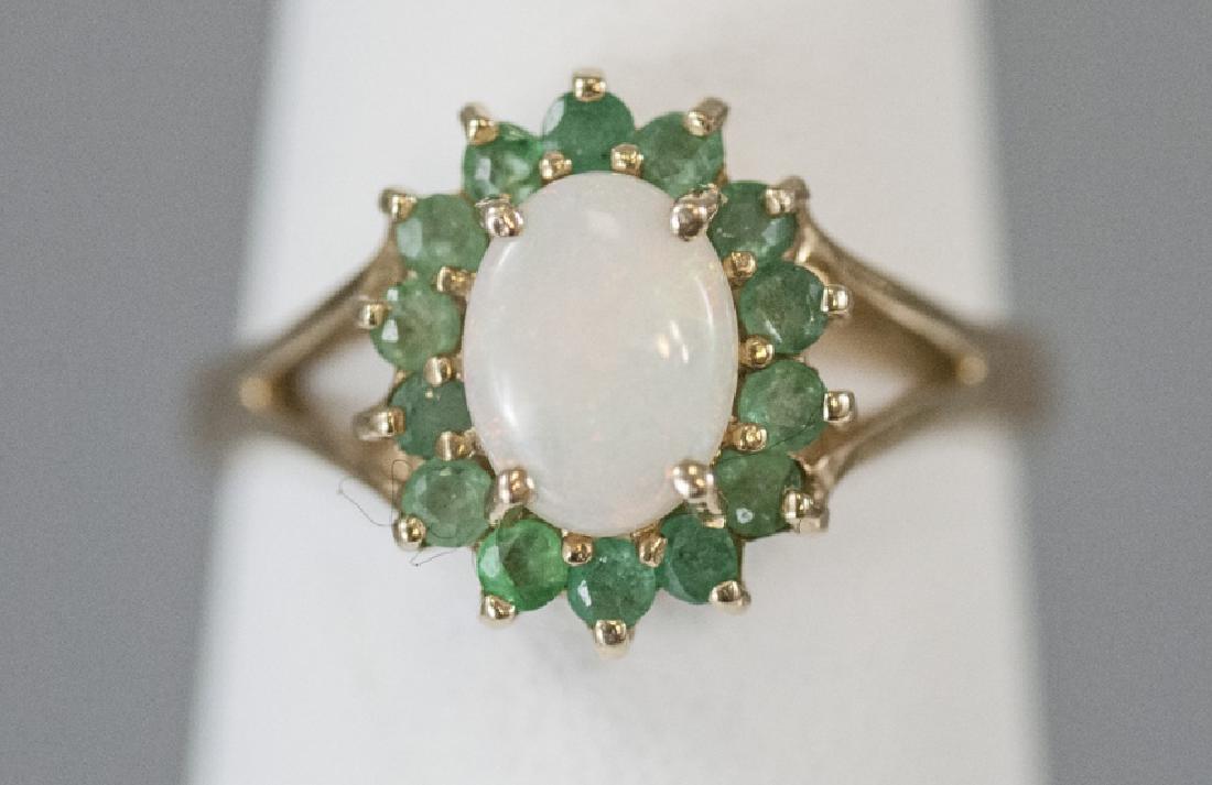 Estate 14k Yellow Gold Emerald & Opal Cluster Ring (1 of 8)