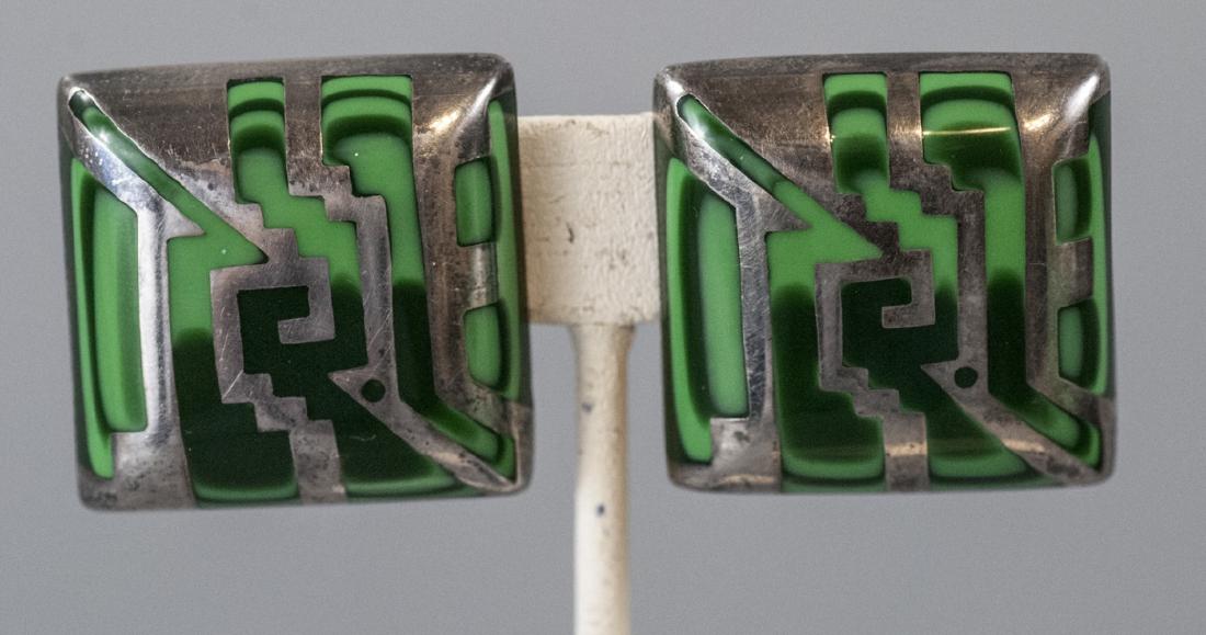 Pr. Mid C Mexican Sterling Silver & Resin Earrings (1 of 8)