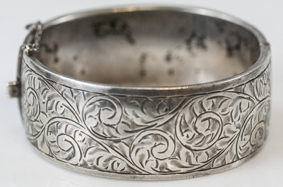 Antique Sterling Silver Chased Bangle Bracelet (1 of 5)