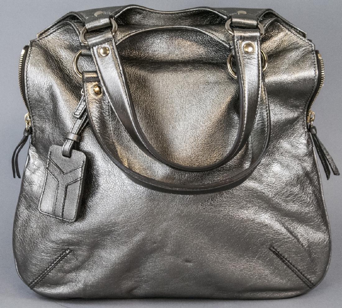Yves Saint Laurent Pewter Leather Metropolis Bag