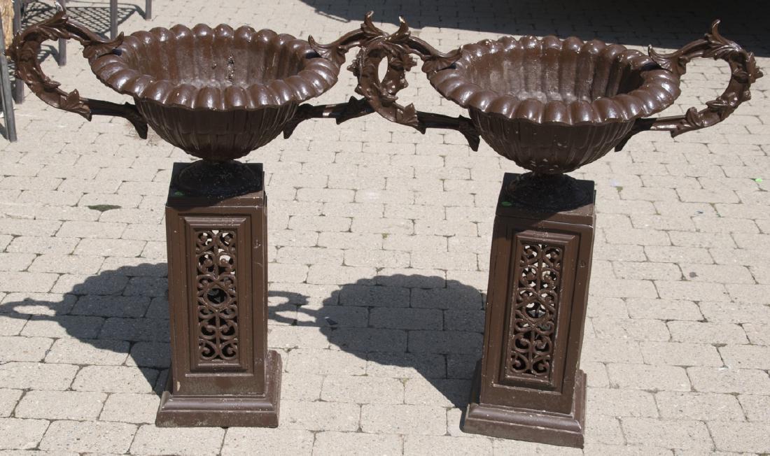 Pair Neoclassical Style Wrought Iron Urn Planters (1 of 6)