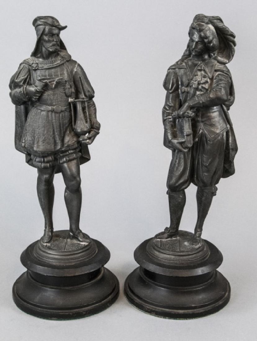 Pair Antique 19th C Statues on Carved Slate Bases (1 of 3)