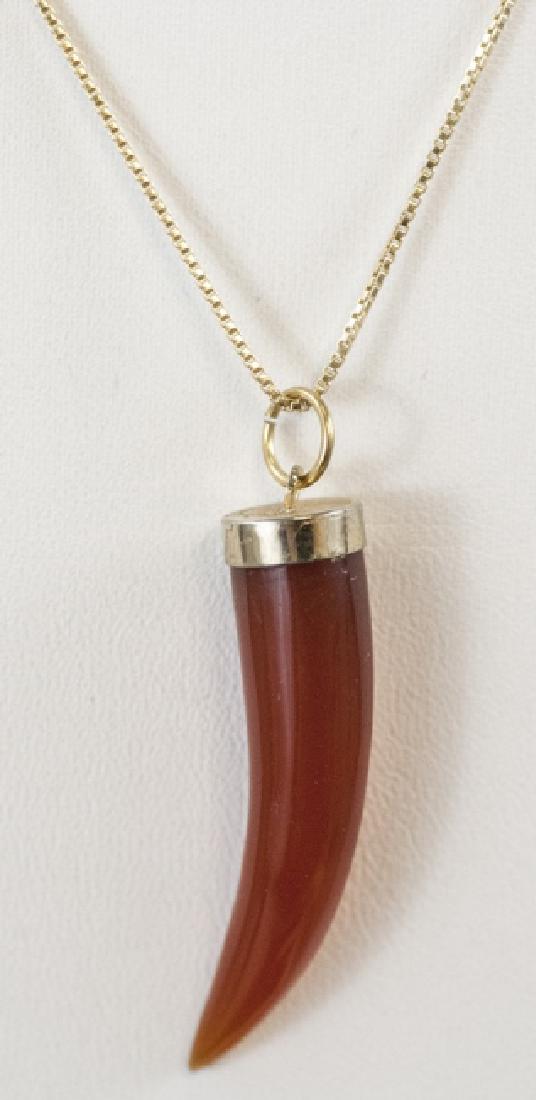 Carnelian Carved Horn Necklace Pendant on Chain (1 of 4)