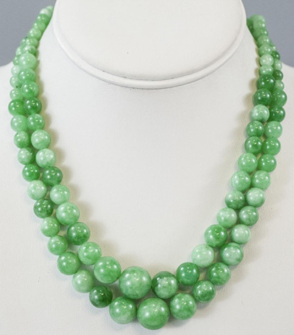 Pair of Green & White Jade Beaded Necklaces (1 of 4)