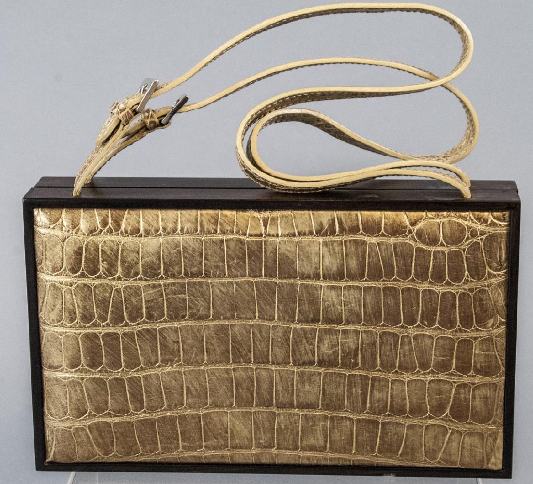 Suarez Gold Toned Alligator & Wood Handbag / Purse (1 of 6)