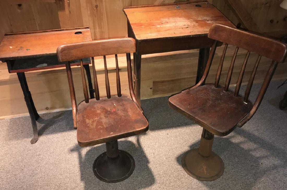 Two Antique American Wood & Iron School Desks (1 of 3)