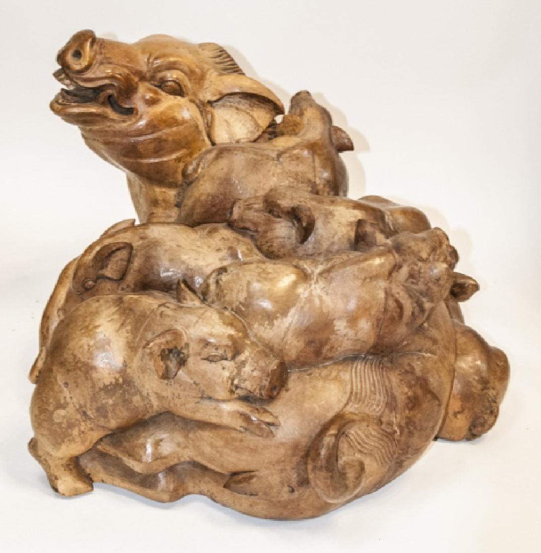 Vintage Hand Carved Pig Family Large Sculpture (1 of 6)