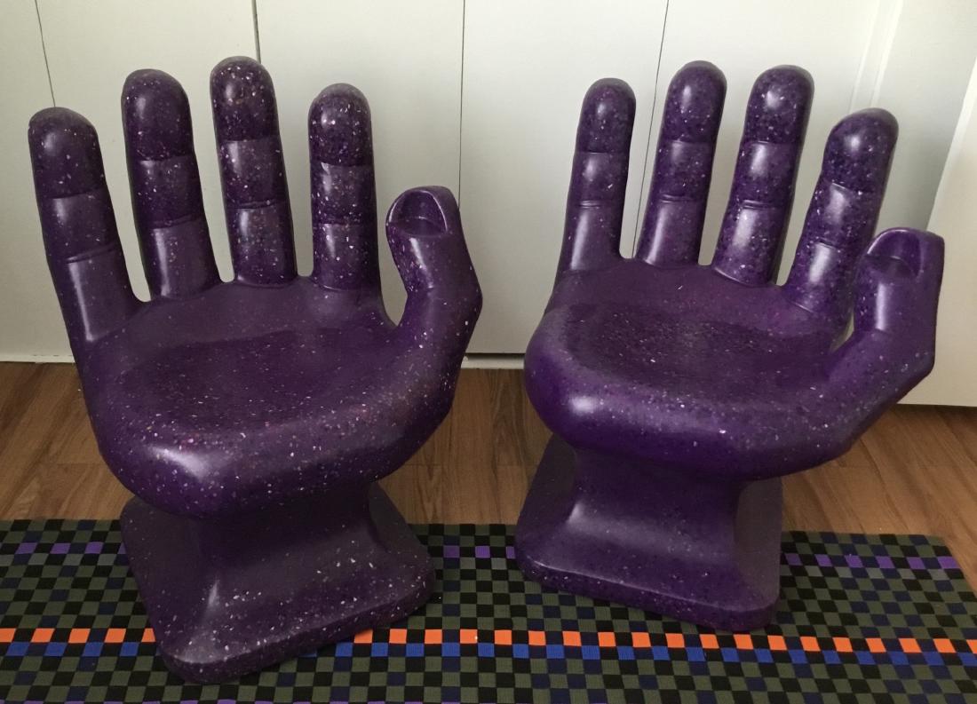 Pair Modern Molded Plastic Purple Hand Form Chairs (1 of 5)