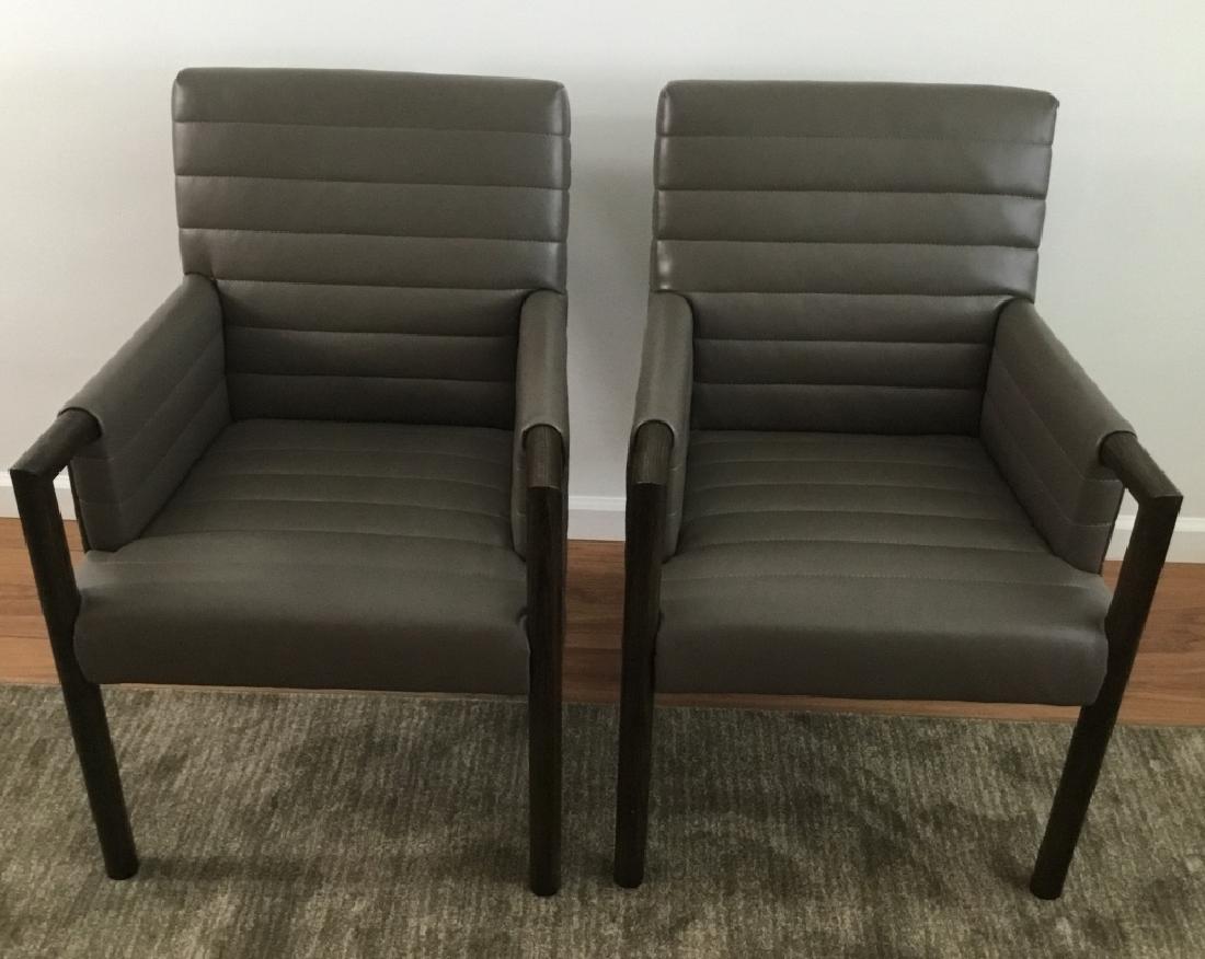 Pair Modern / Contemporary Grey Leather Arm Chairs (1 of 5)
