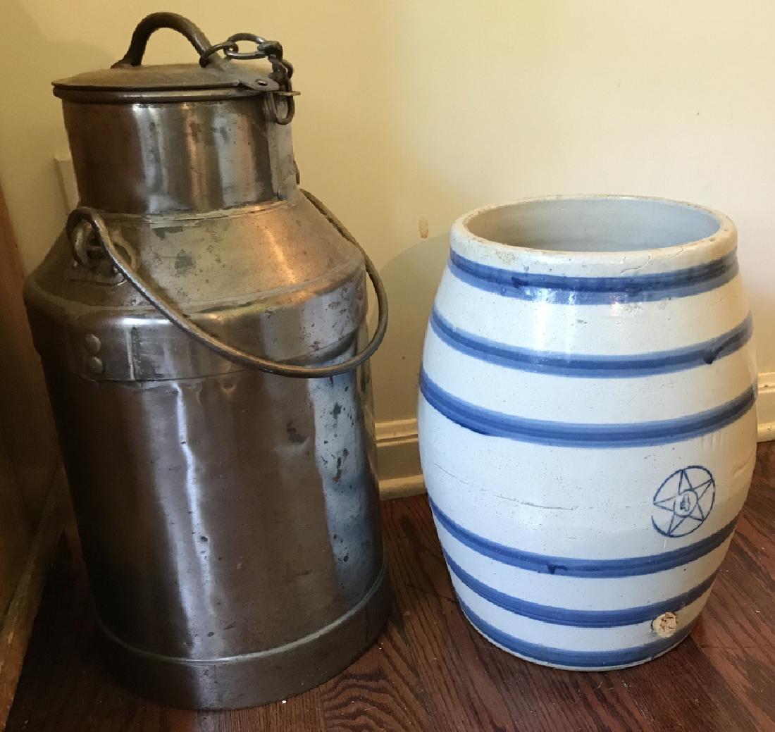 Antique Stoneware Crock & Steel Milk Can (1 of 2)