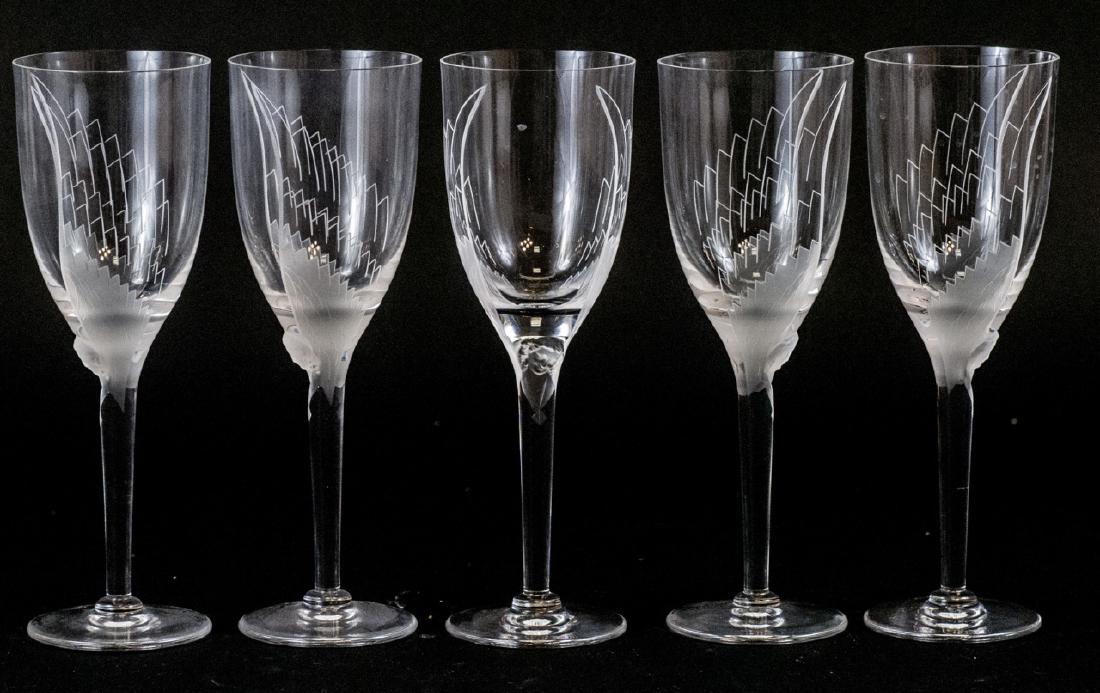 5 Lalique Crystal Art Deco Angel Champagne Flutes