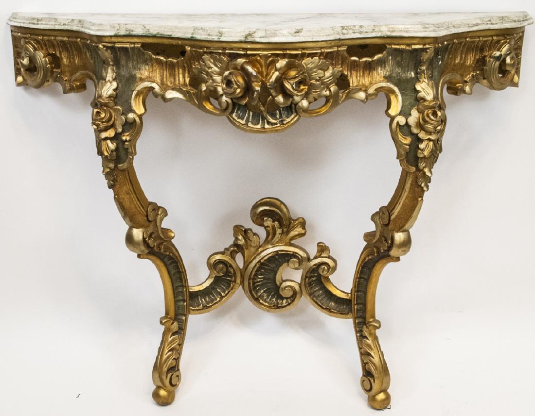 French Rococo Gilt + Faux Marble Top Wall Console (1 of 7)