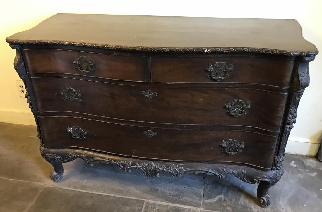 Antique Serpentine Front Carved Mahogany Chest (1 of 4)