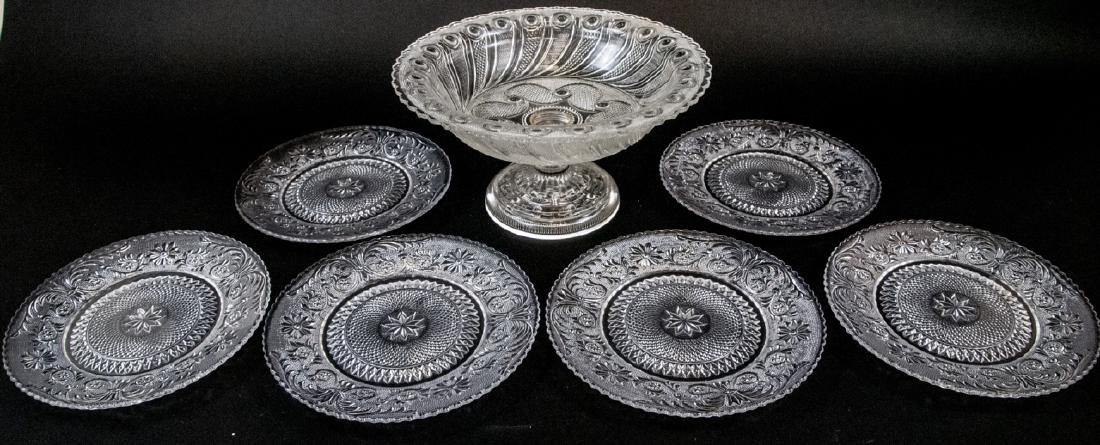 Vintage Pressed Glass Compote & 6 Lunch Plates (1 of 6)