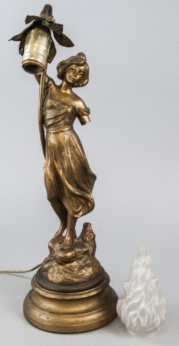 French Art Nouveau Gilt Metal Figural Table Lamp (1 of 7)