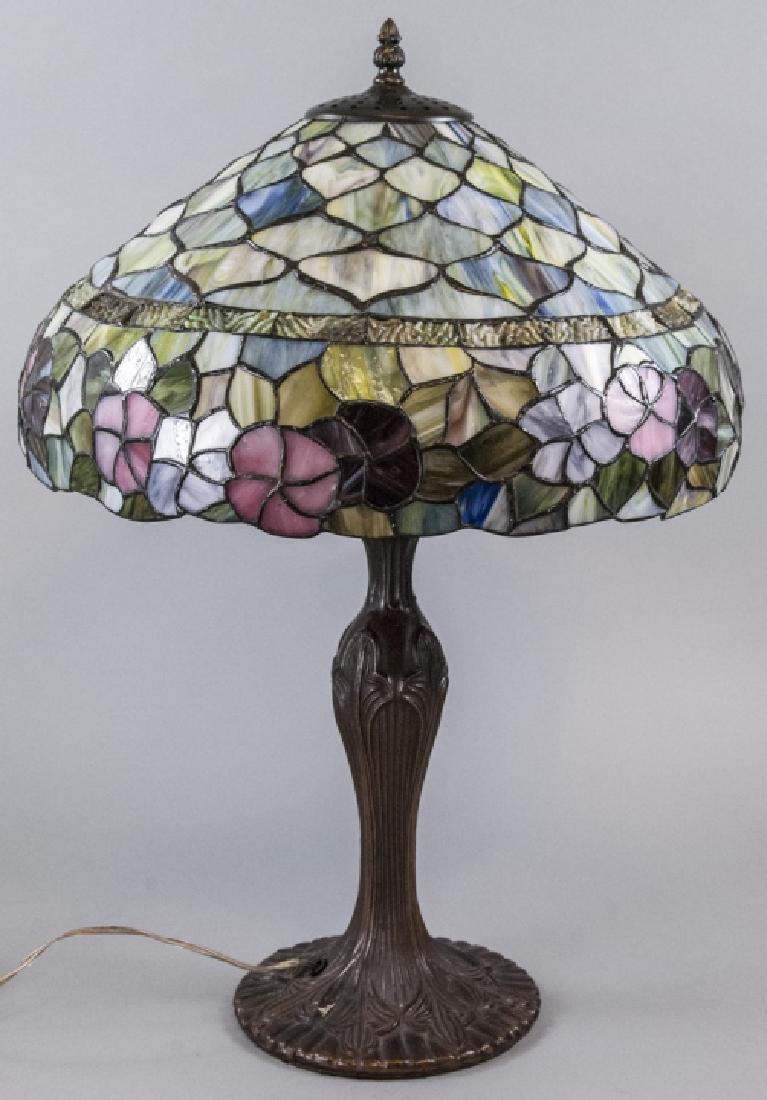 Tiffany Style Art Nouveau Slag Glass Table Lamp (1 of 7)