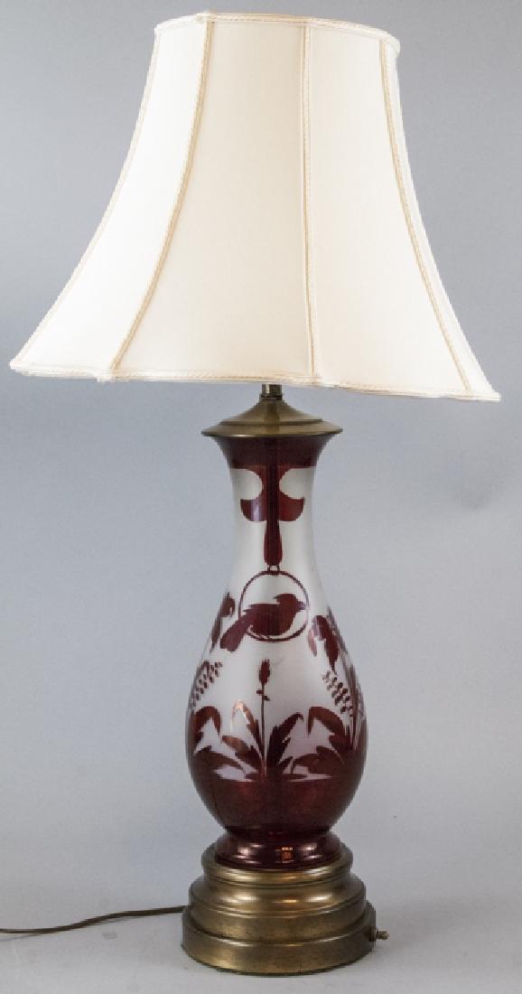 Bohemian Art Glass Table Lamp W Shade (1 of 4)
