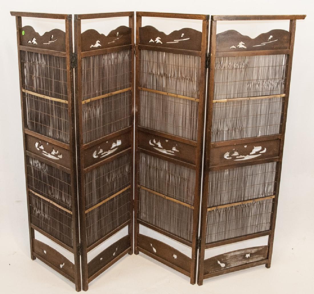 Japanese Mid C Hand Carved Wood + Reed Screen (1 of 5)
