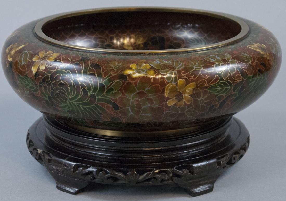 Mid C Chinese Cloisonne Bowl & Hardwood Stand (1 of 8)