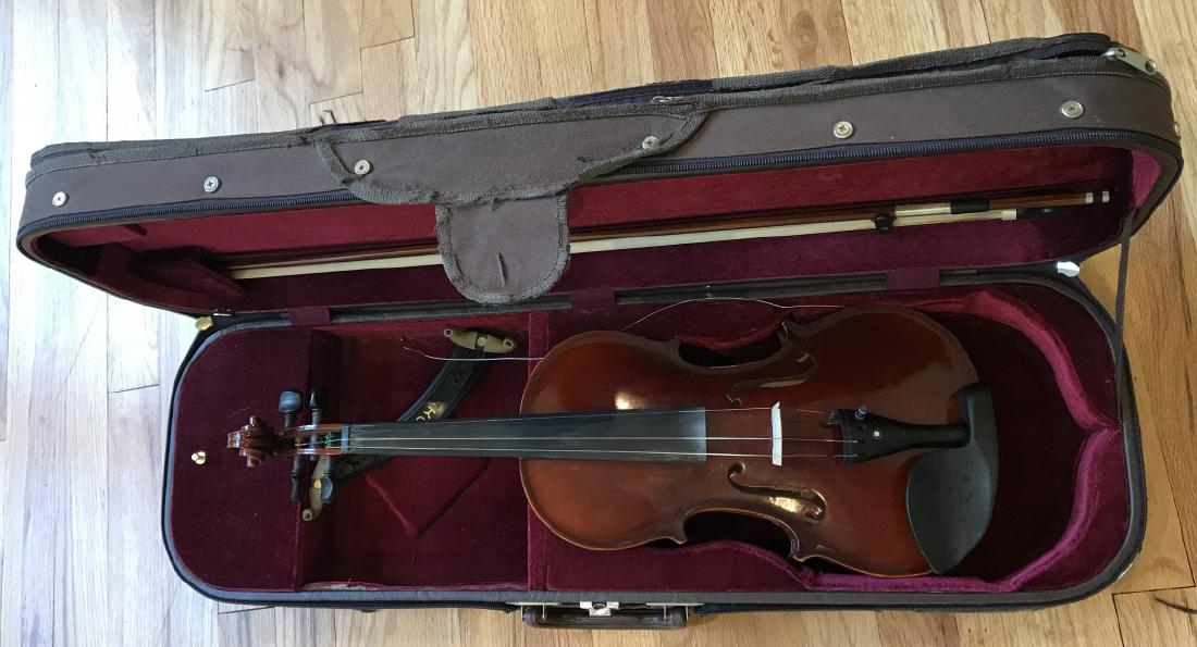 Lidl Violin & Case: Lidl Violin & Case. This violin by Lidl includes a carrying / storage case. Violin measures 23 inches x 8 inches x 2 inches.