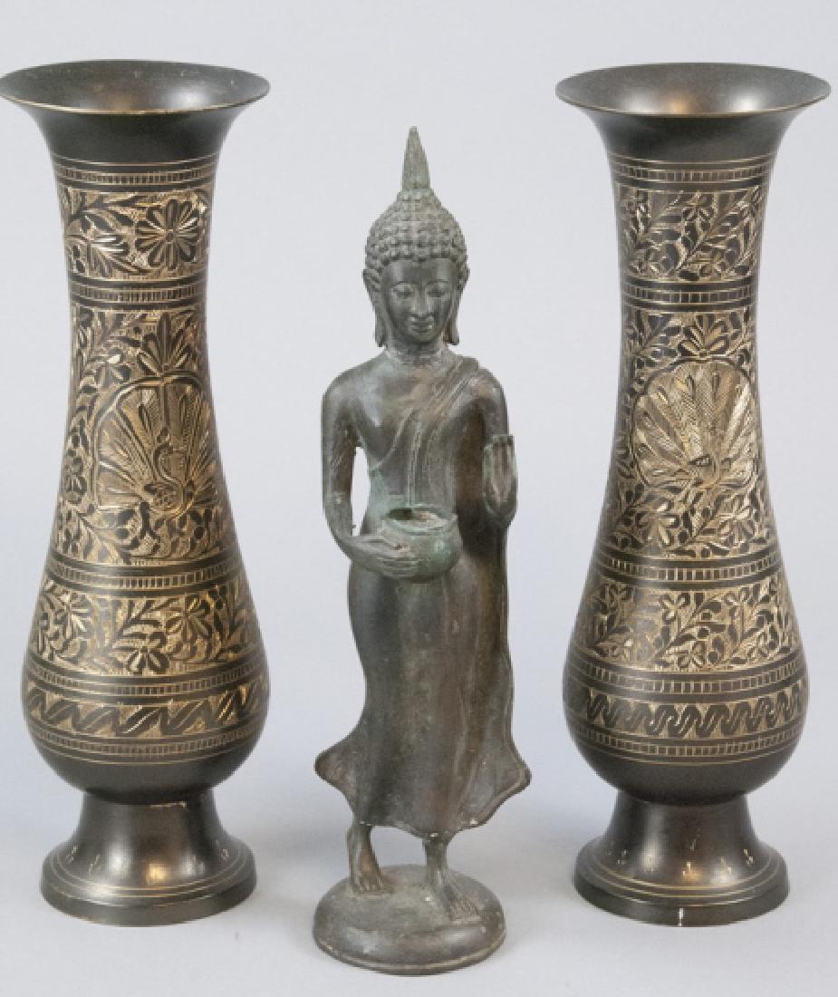 Hindu Deity Bronze Statue & 2 Indian Brass Vases (1 of 10)