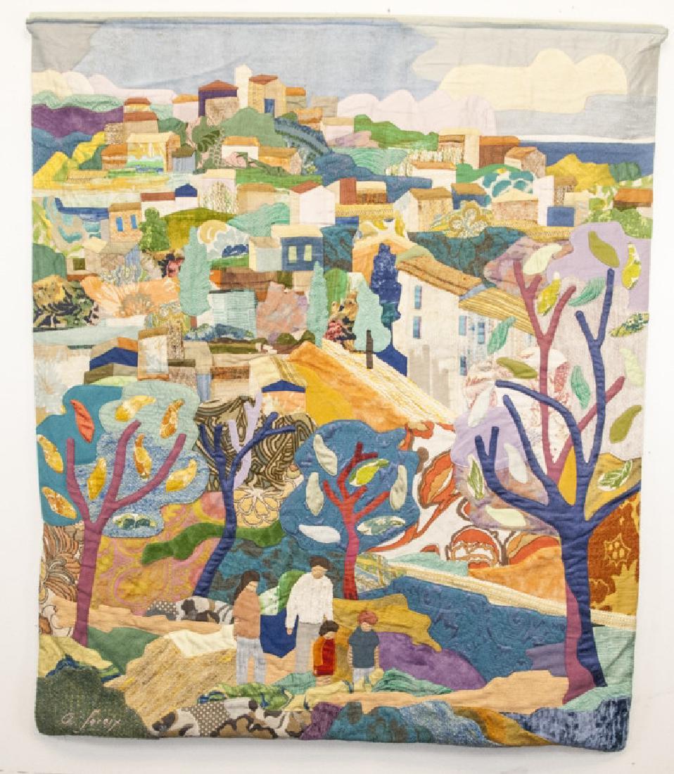 Antonio Sereix Quilted Village Scene Tapestry Signed (1 of 9)