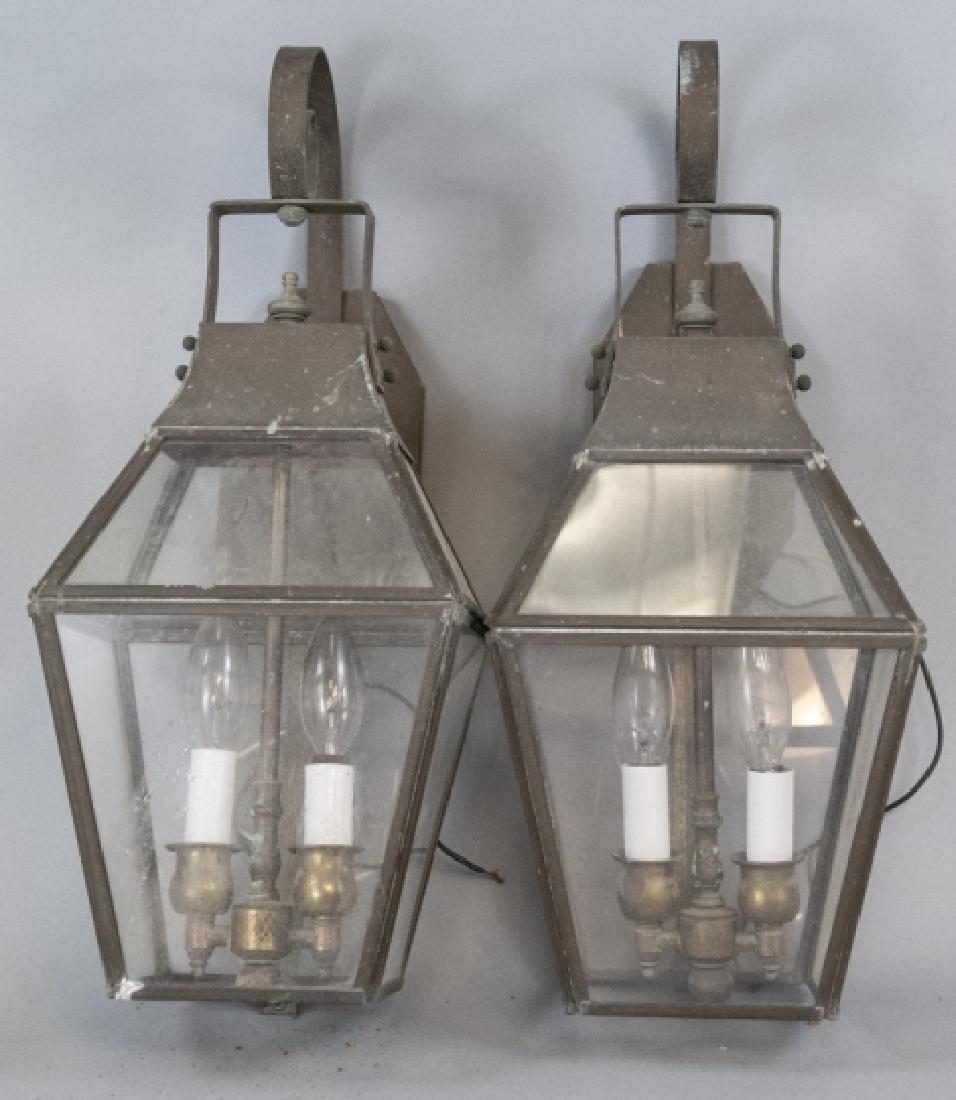 Pair of Outdoor Wall Sconce Lanterns w Patina (1 of 4)