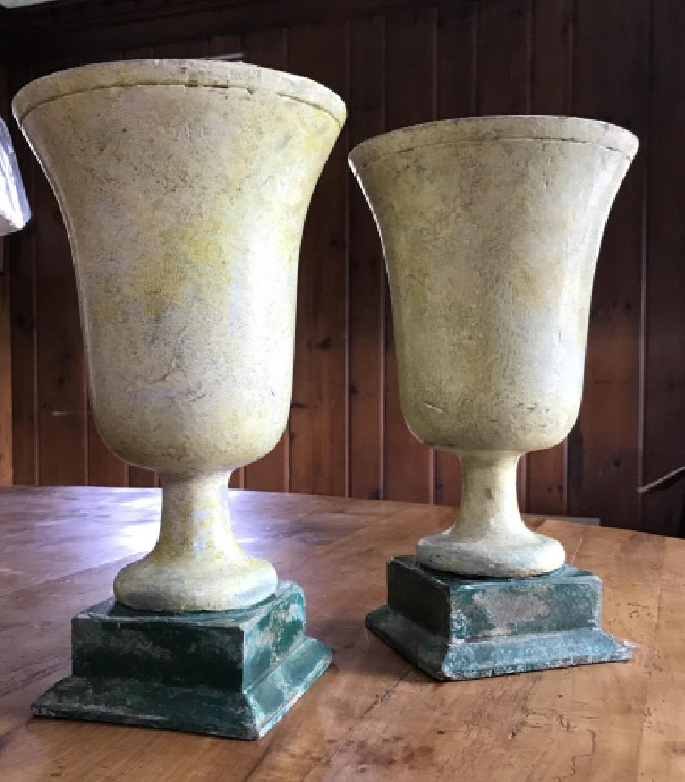 Pair of Carved Wood & Hand Painted Urns (1 of 2)