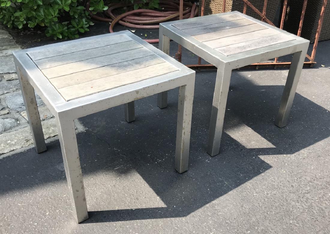 Pair of Teak Wood & Nickel Tone Frame End Tables (1 of 2)