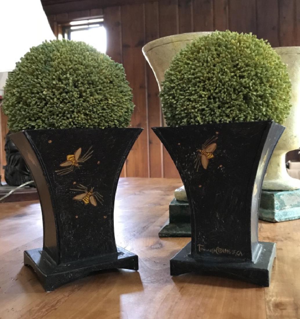 Pair of Tole Metal Cache Pot Urns w Bee Motif (1 of 1)