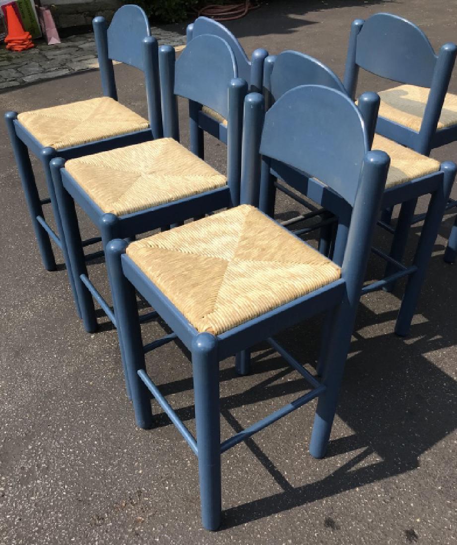 Six Carved & Painted Wood Bar Stools w Rush Seats (1 of 2)