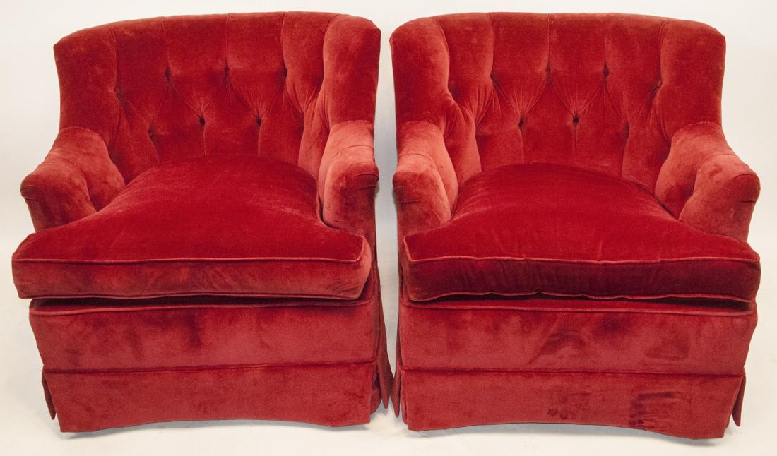 2 Vintage Red Velvet Upholstered Club / Arm Chairs (1 of 7)