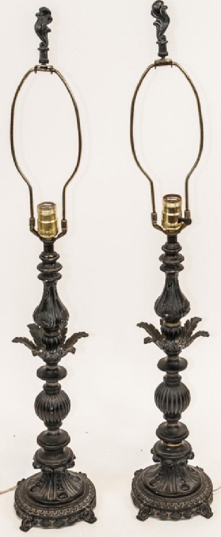 Pair of  Antique Art Nouveau Bronze Table Lamps (1 of 5)