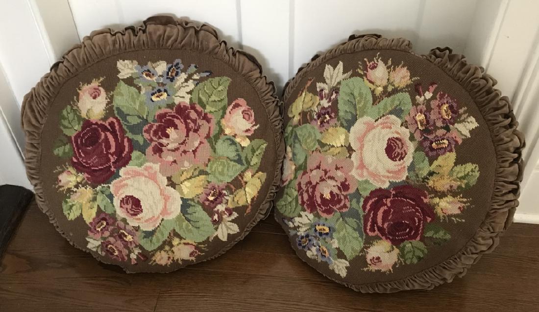 2 Floral Needlepoint Velvet Pillows Pine Cone Hill (1 of 4)