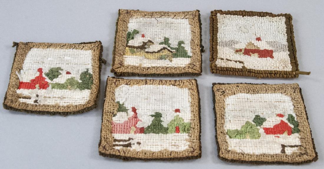 5 Antique Folk Art Hooked Miniature Dollhouse Rugs (1 of 5)