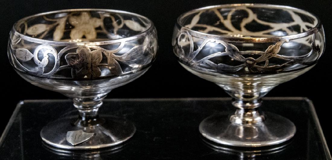 Pair Antique Sterling Silver & Art Glass Compotes (1 of 5)