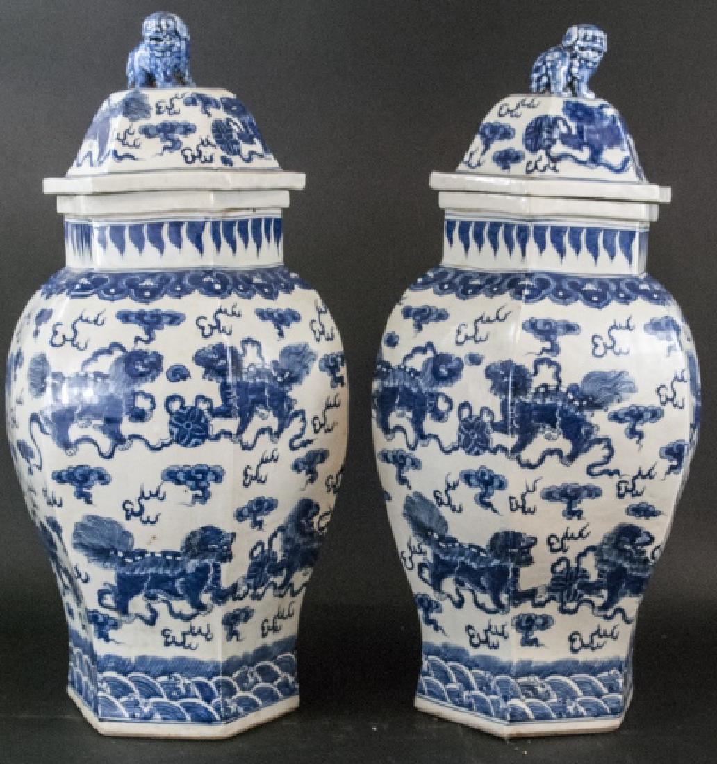 Pair Large Scale Chinese Temple Jars w Foo Dogs (1 of 8)